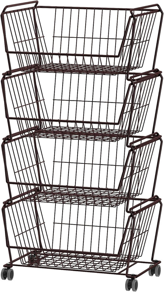 PUSDON 4-Tier Stackable Metal Storage Baskets for Home & Office