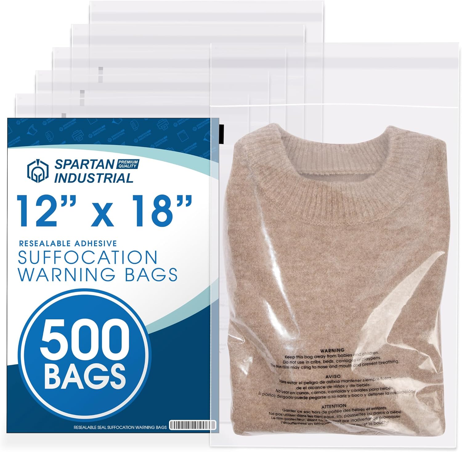 Spartan Industrial 12 X 18 Self Seal Clear Poly Bags 500 Count