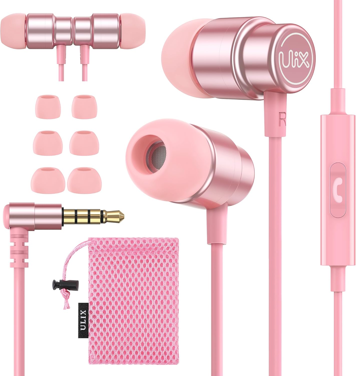 UliX Rider Earbuds - 5 Year Warranty, Mic & Anti-Tangle Cable - Pink