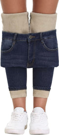 KDF Women's Brown Fleece Lined Winter Jeans - Warm, Stretchy Fit