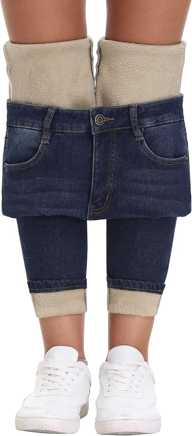 KDF Women's Brown Fleece Lined Winter Jeans for Ultimate Comfort