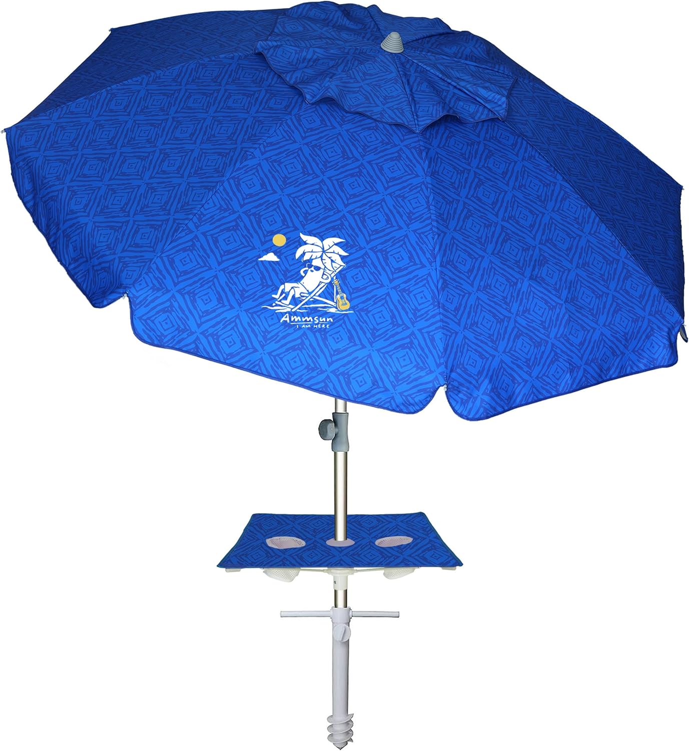 6.5ft Portable Beach Umbrella with Sand Anchor and Table Tray