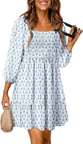 Boho Floral Square Neck Smocked Mini Dress - Flattering Fall Fit