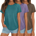 Women Short Sleeve Tunic 3-Pack - Curved Hem Summer Tops Ficerd