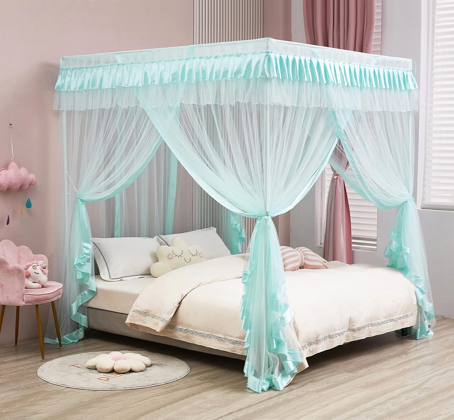 Mengersi 4 Corners Canopy Bed Curtains for Kids and Adults