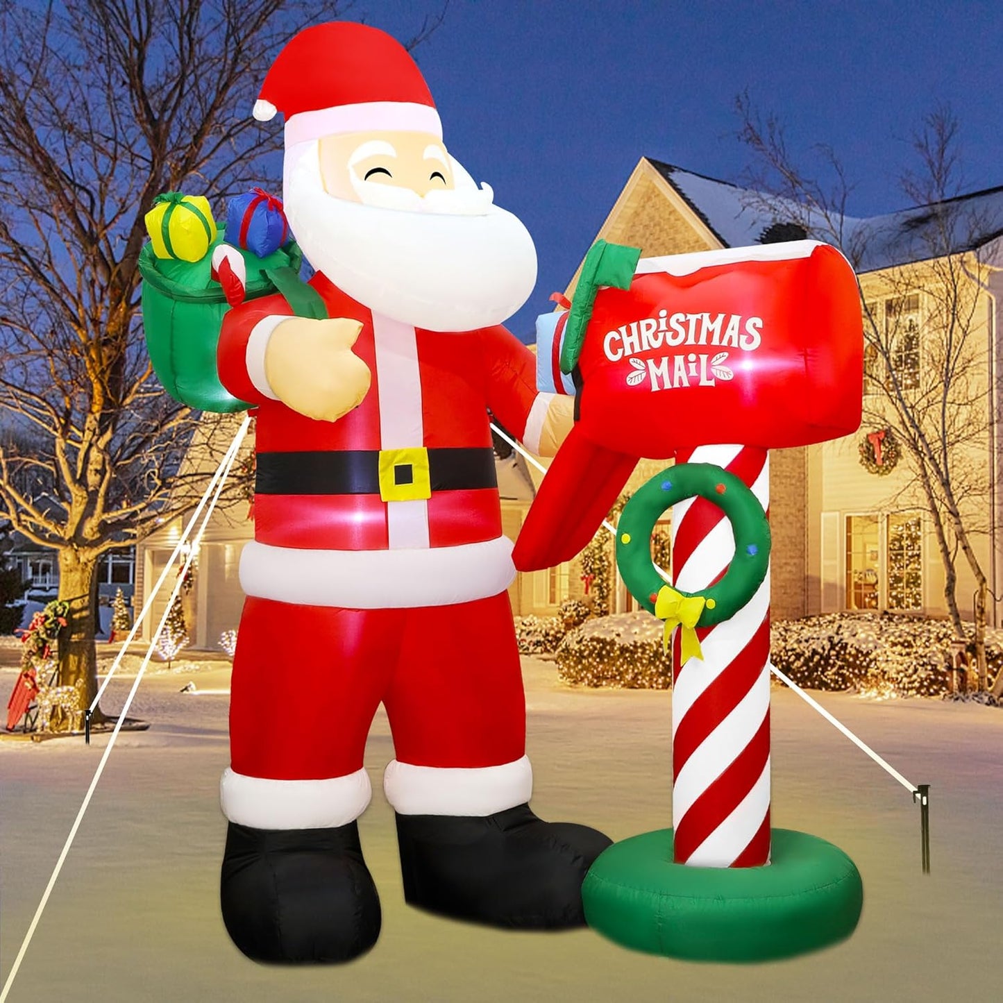 Giant 8FT Christmas Inflatable Santa with Mailbox for Holiday Cheer