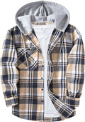 ZITY Men's Flannel Hoodie Shirt - Casual Plaid Button Down Button-Down