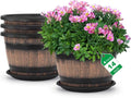 Quarut Large Plastic 4 Pack 14 in Whiskey Barrel Planters - Durable 5