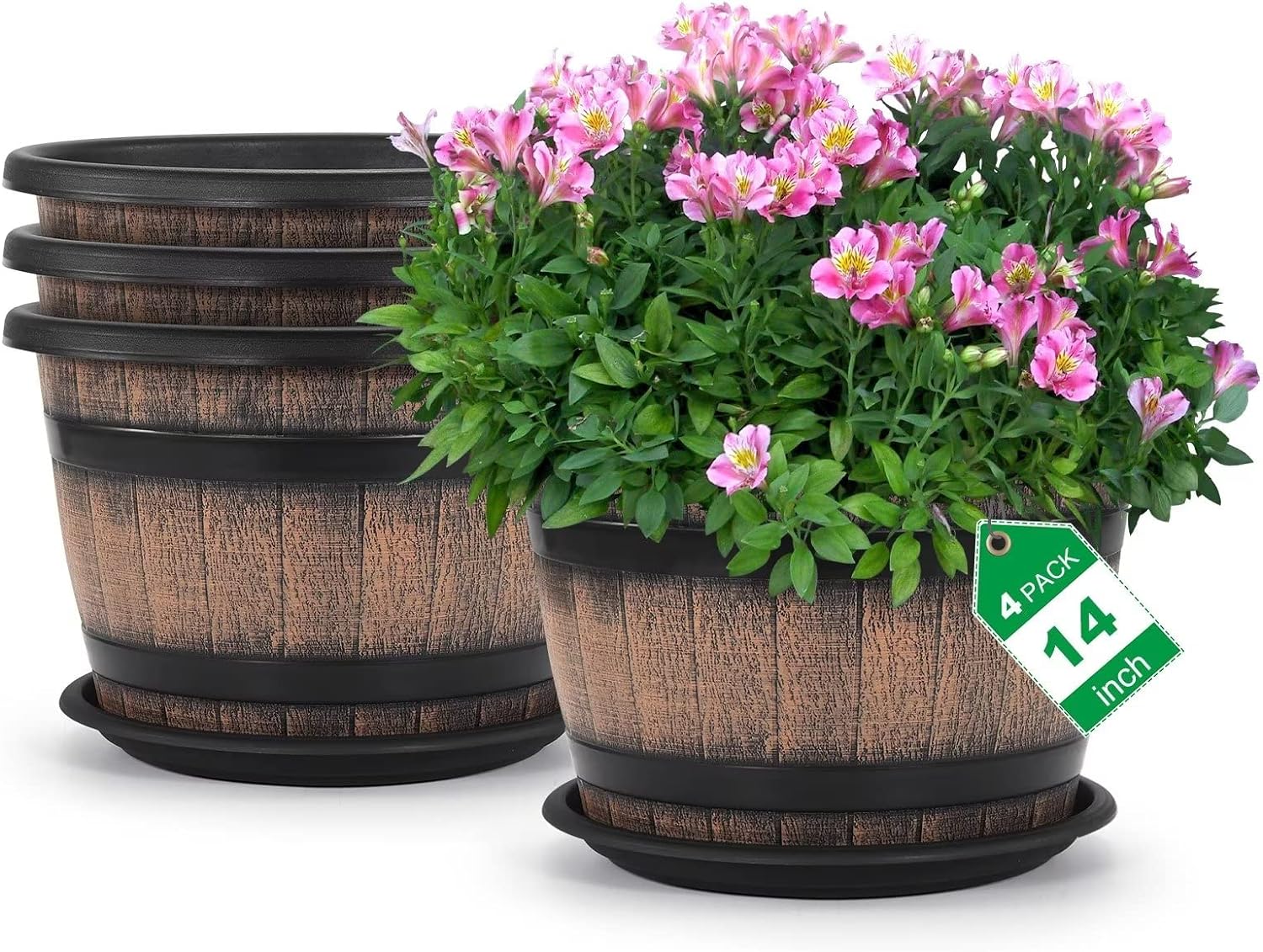 Quarut Large Plastic 14 inch Plant Pots for Indoor & Outdoor Use