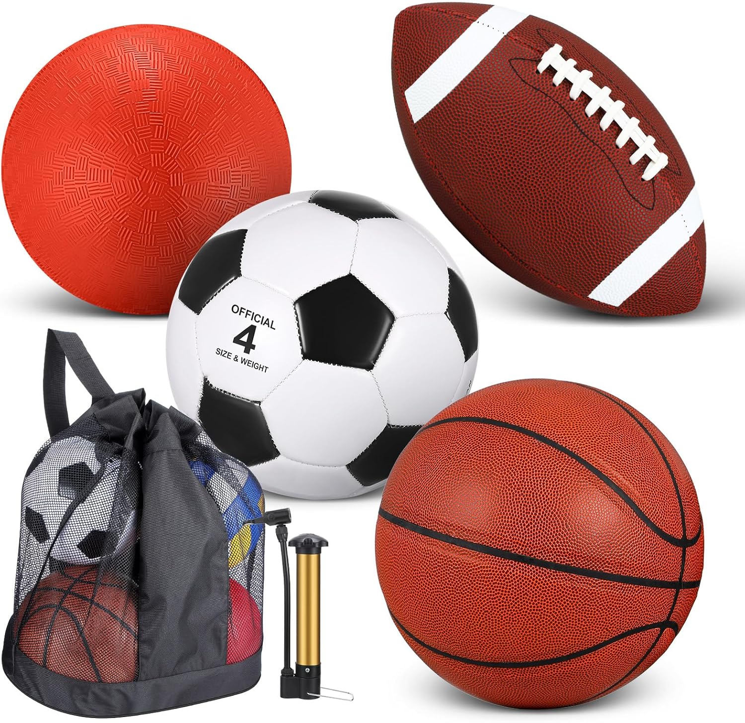Deekin 4 Pcs Sport Balls Set for Kids with Pump and Bag