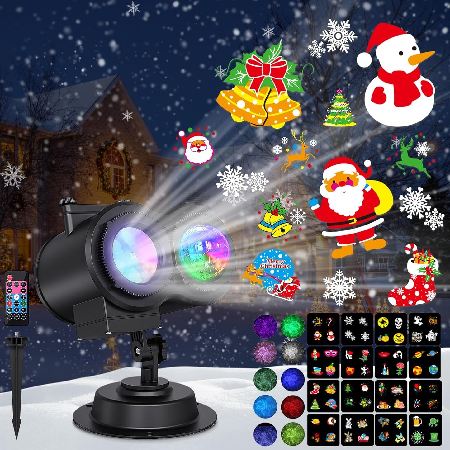 2-in-1 Holiday Projector: 16 Slides, 10 Colors, Remote Control