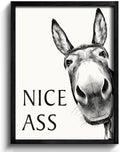 Framed Bathroom Wall Art Donkey Print - Funny Farmhouse Decor