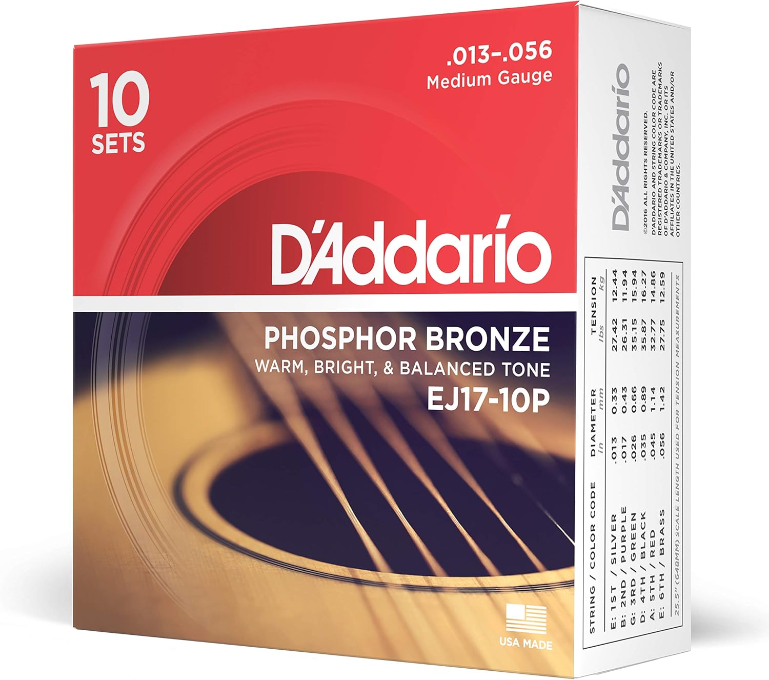 D'Addario Phosphor Bronze Acoustic Guitar Strings - EJ17-10P