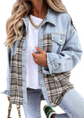 Oversized Denim Plaid Shacket Jacket - Casual Layering Favorite
