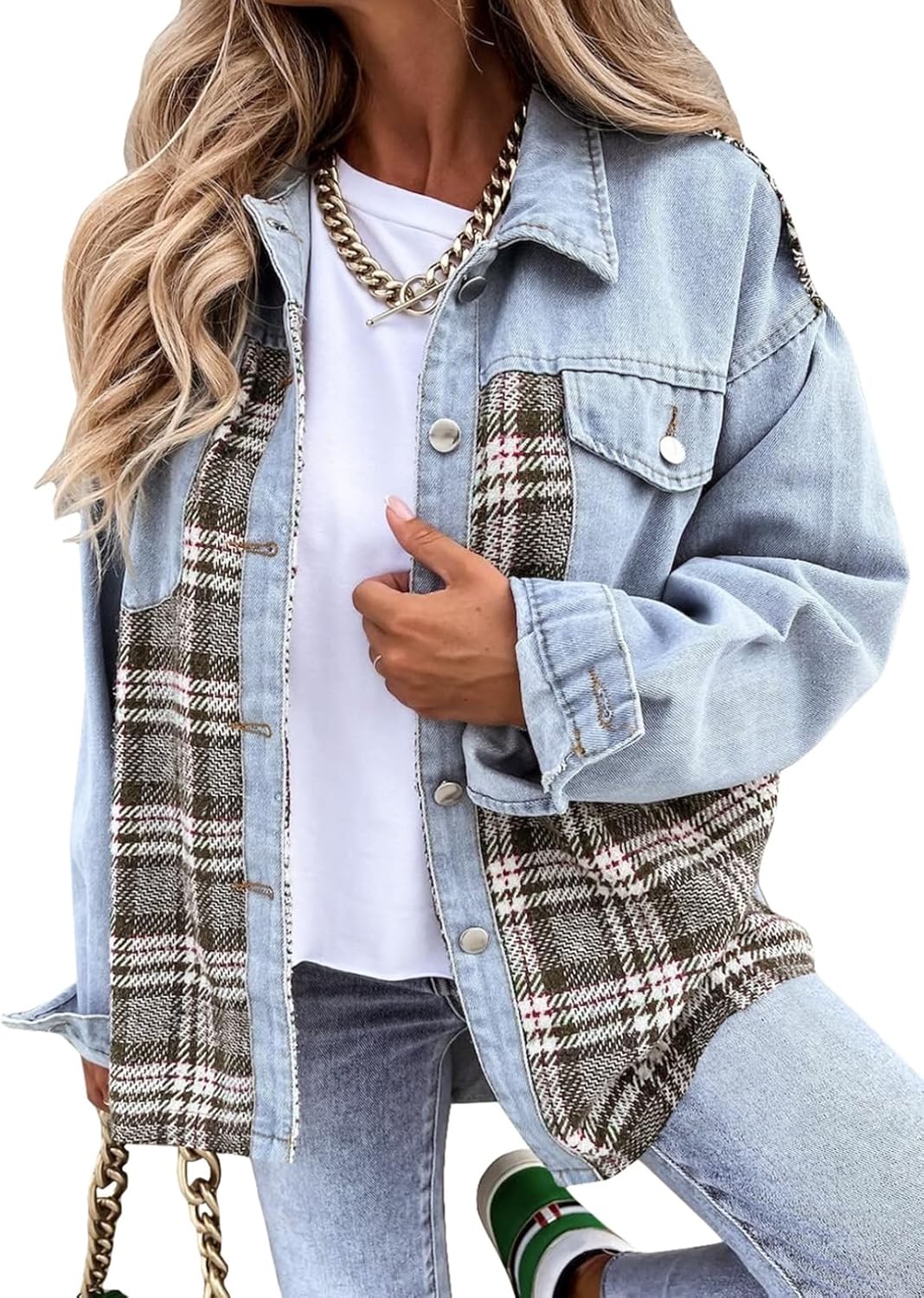 Oversized Denim Jacket for Women - Casual Long Sleeve Shacket
