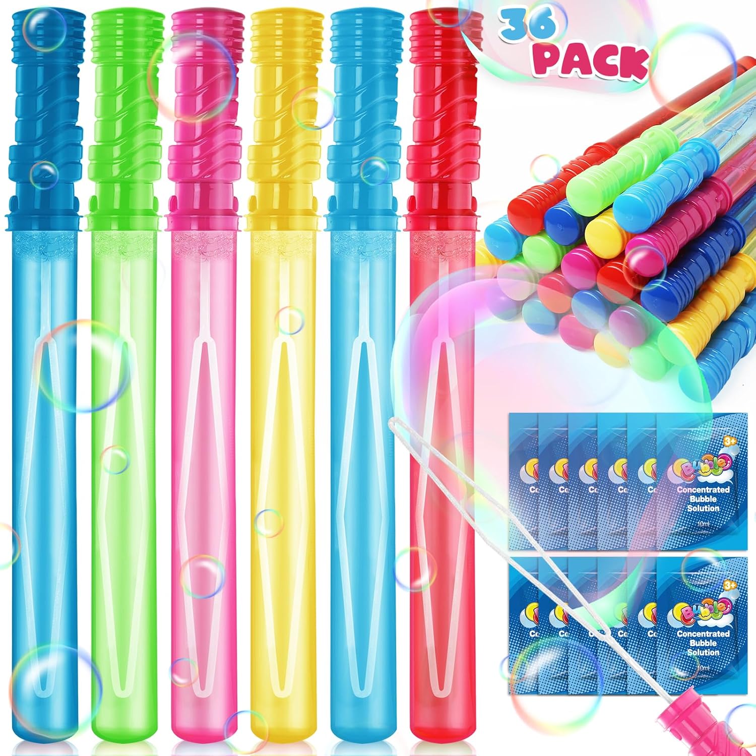 36 Pack 15in Bubble Wands with Refill Solutions for Fun