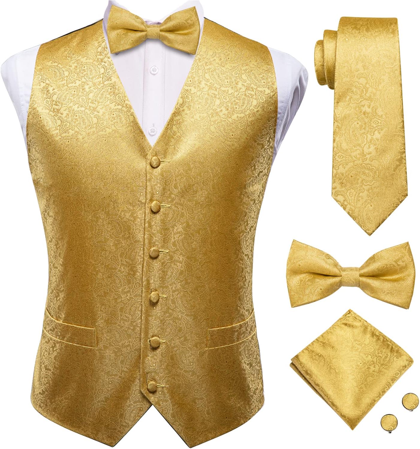 Hi-Tie Men's Silk Vest Bowtie Set for Formal Occasions