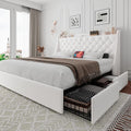 iPormis Queen Bed Frame with 4 Storage Drawers - Low Profile, USB