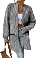 Sidefeel Womens Chevron Chunky Knit Open Front Cardigan - Cozy Fall