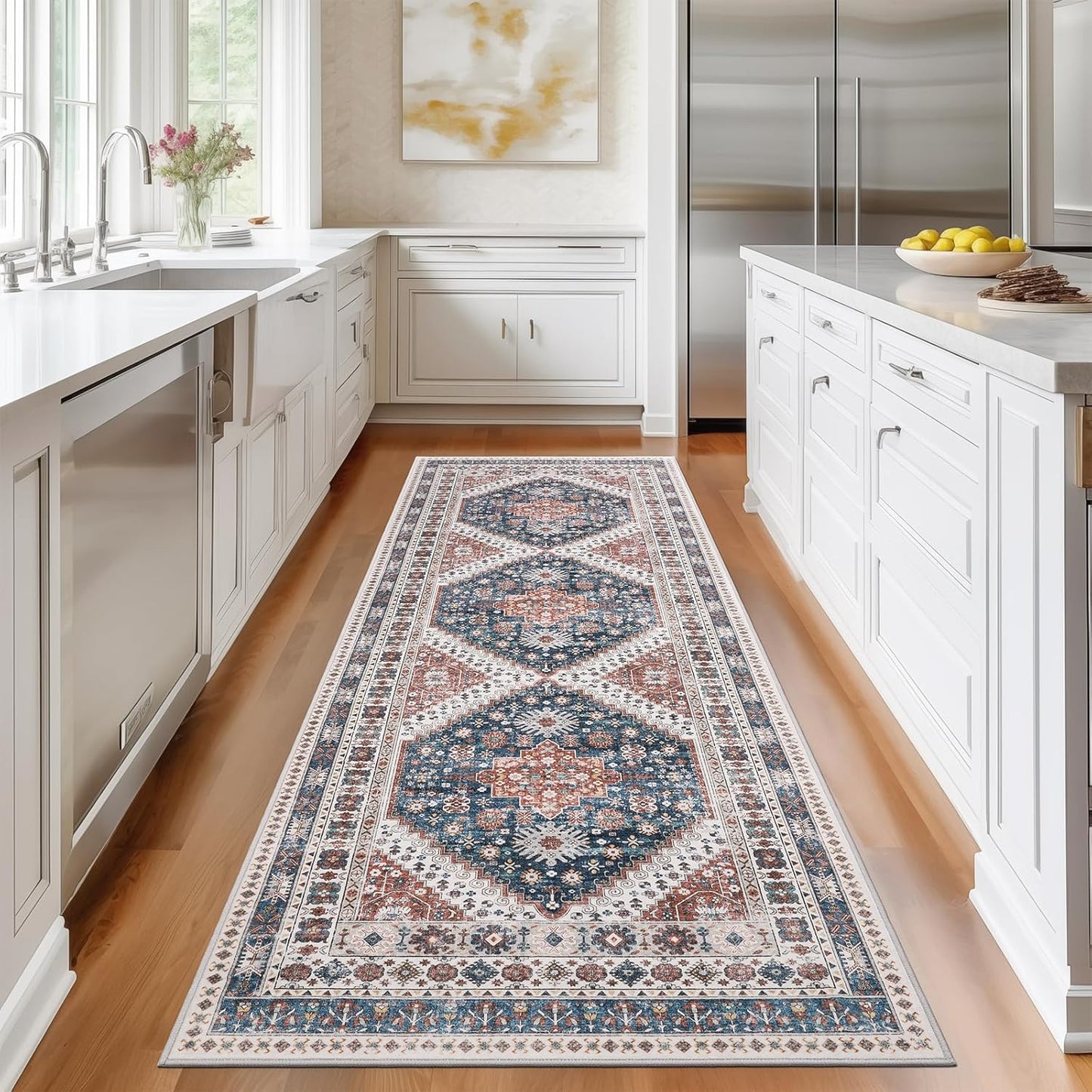 Madane Runner Rug 2ft 6in'x8ft Vintage Washable Non-Slip Design
