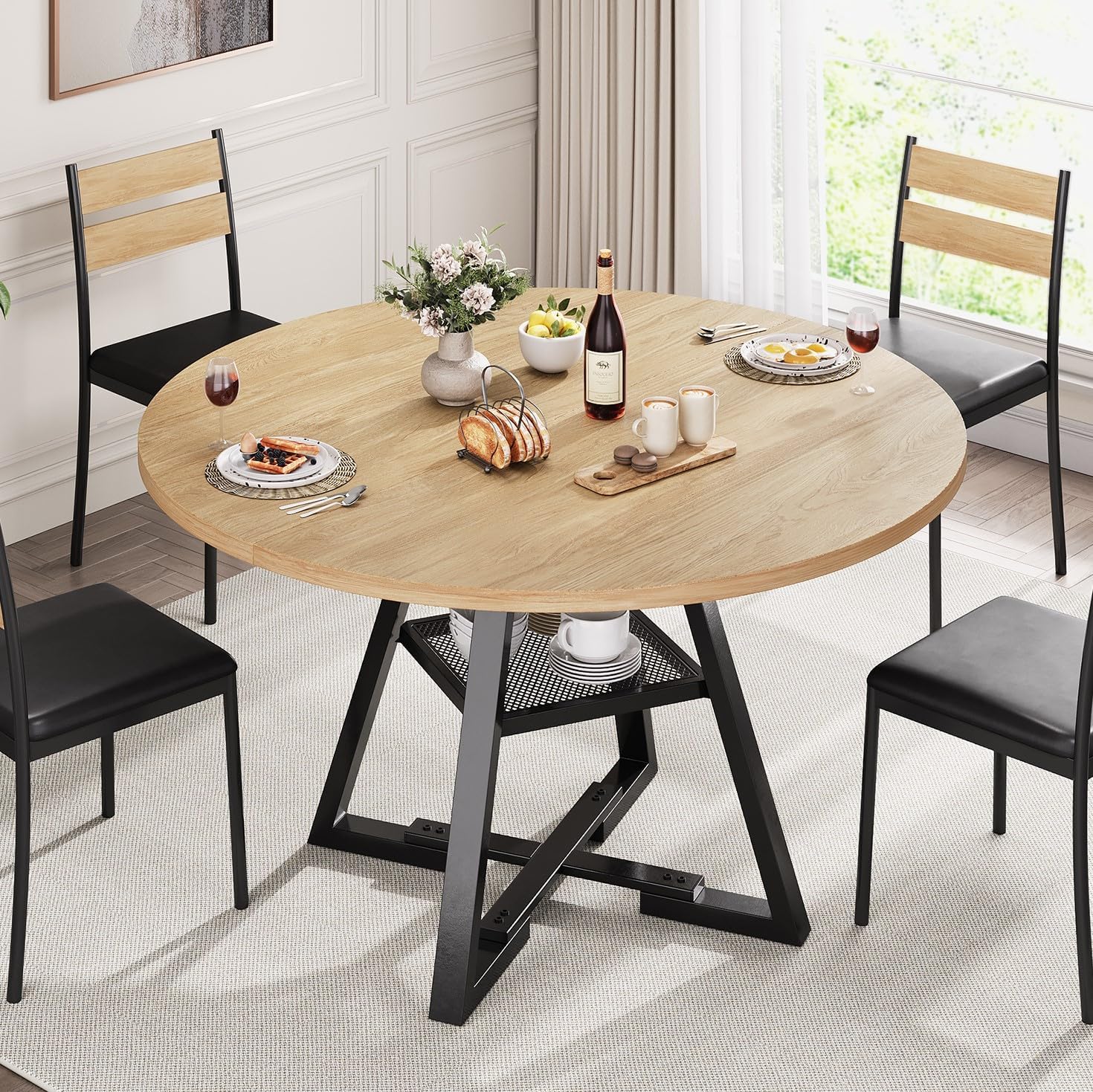 42 Inch Round Dining Table for 4, Space Saving Kitchen Furniture
