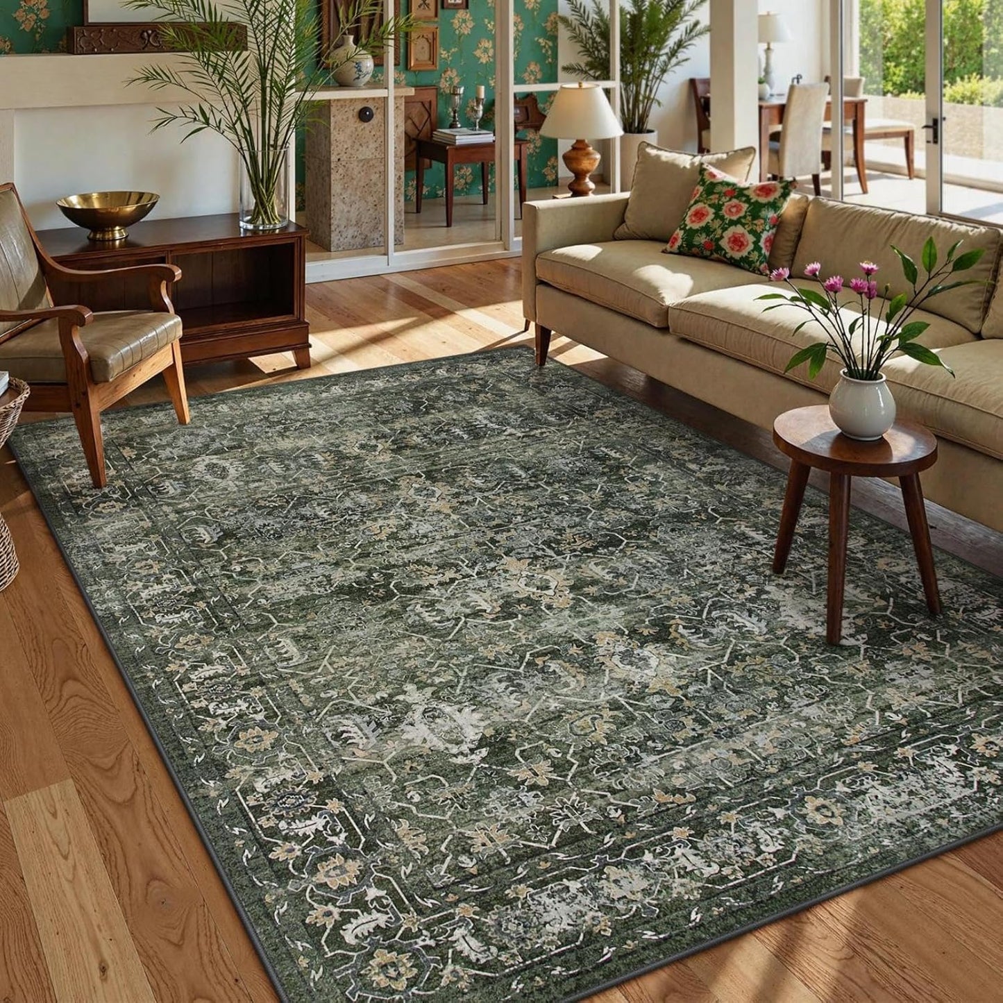 Lahome Washable Area Rugs 5x7 Green for Living Room & More