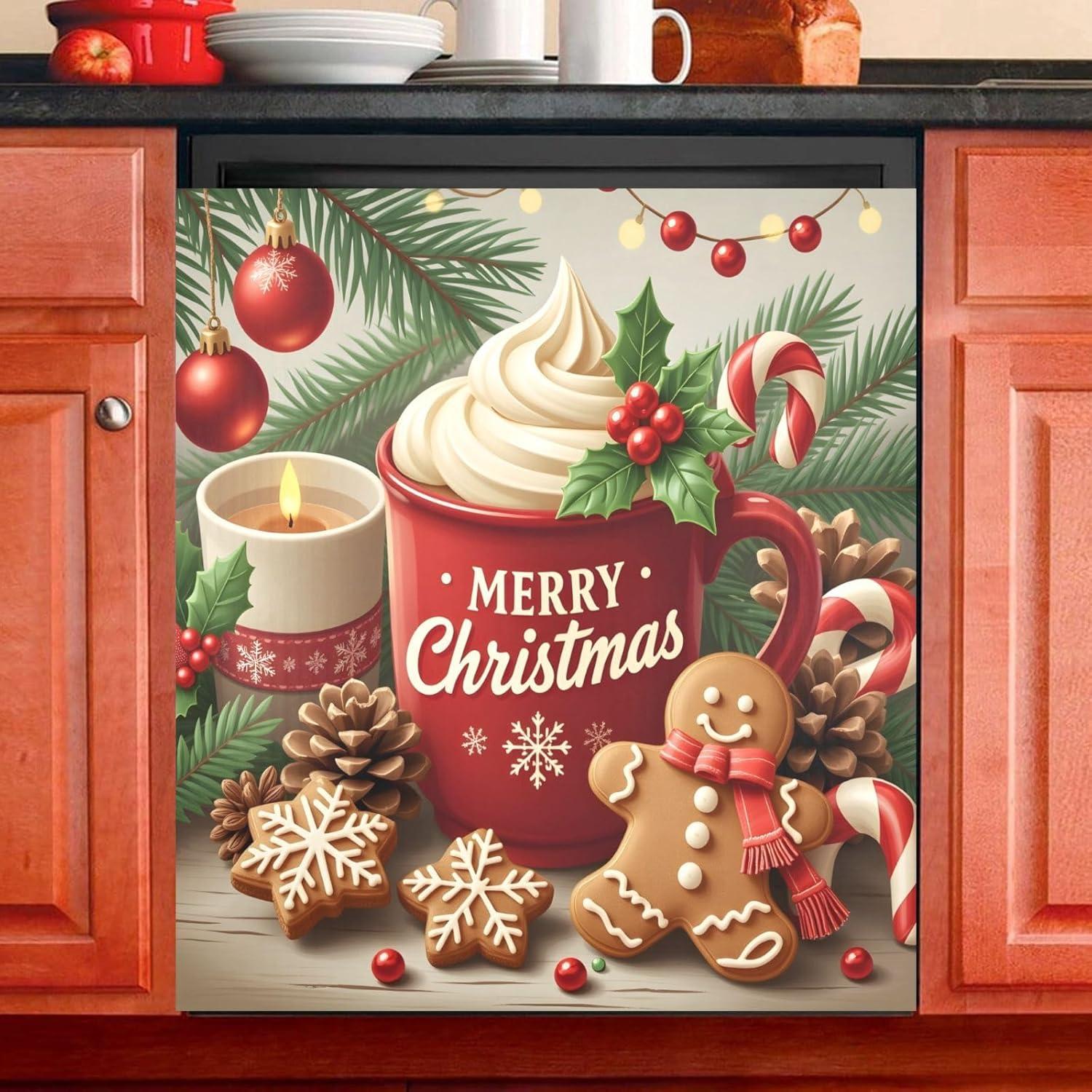 Christmas Gingerbread Man Dishwasher Magnet Cover for Home Decor