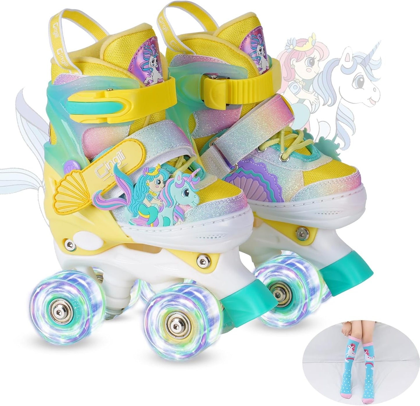 Girls Roller Skates for Kids Ages 3-12 with Light Up Wheels