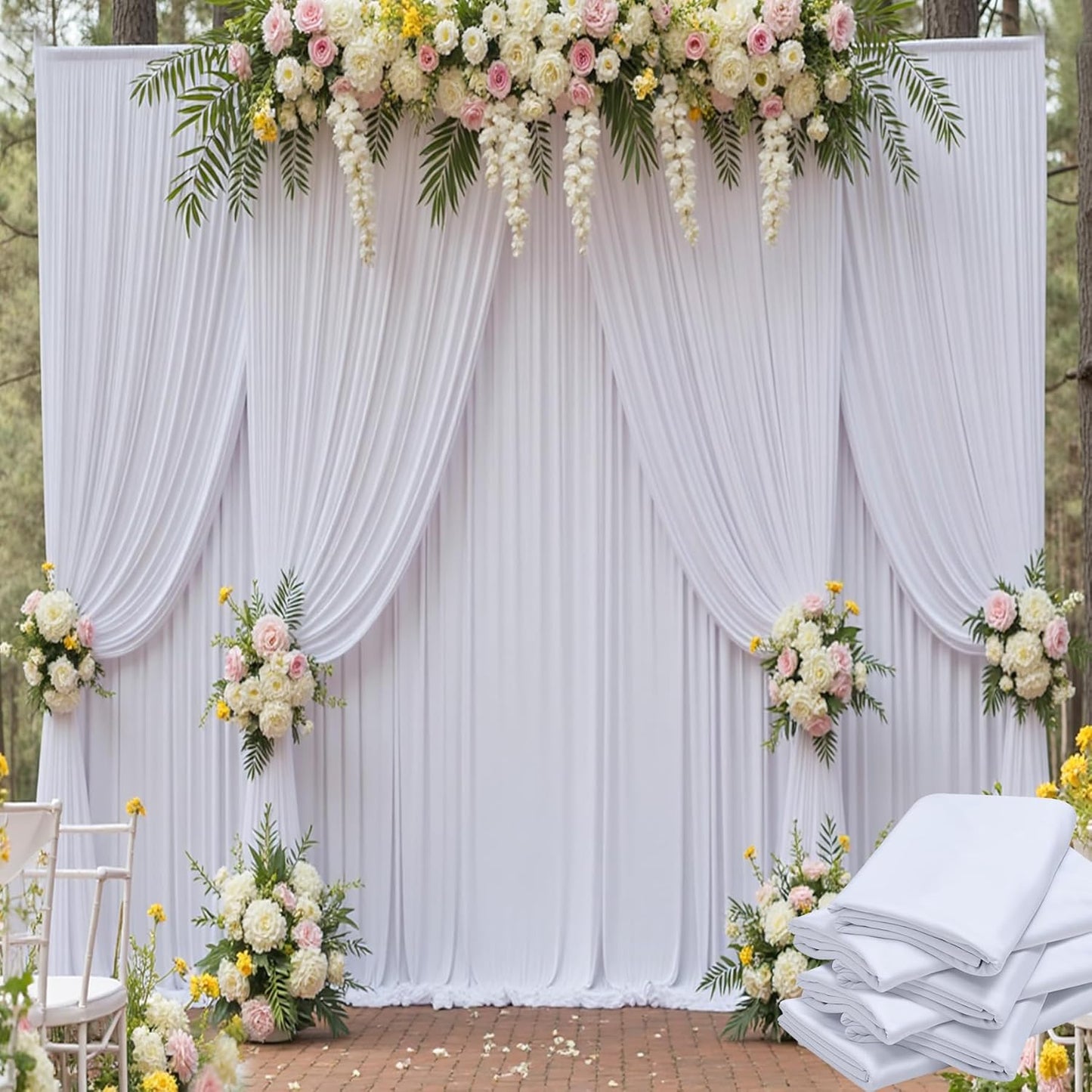 30ft x 15ft White Wrinkle Free Backdrop Curtains for Events