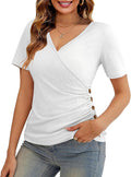 Women Summer Deep V Neck Wrap Tunic Top - Flattering Fit