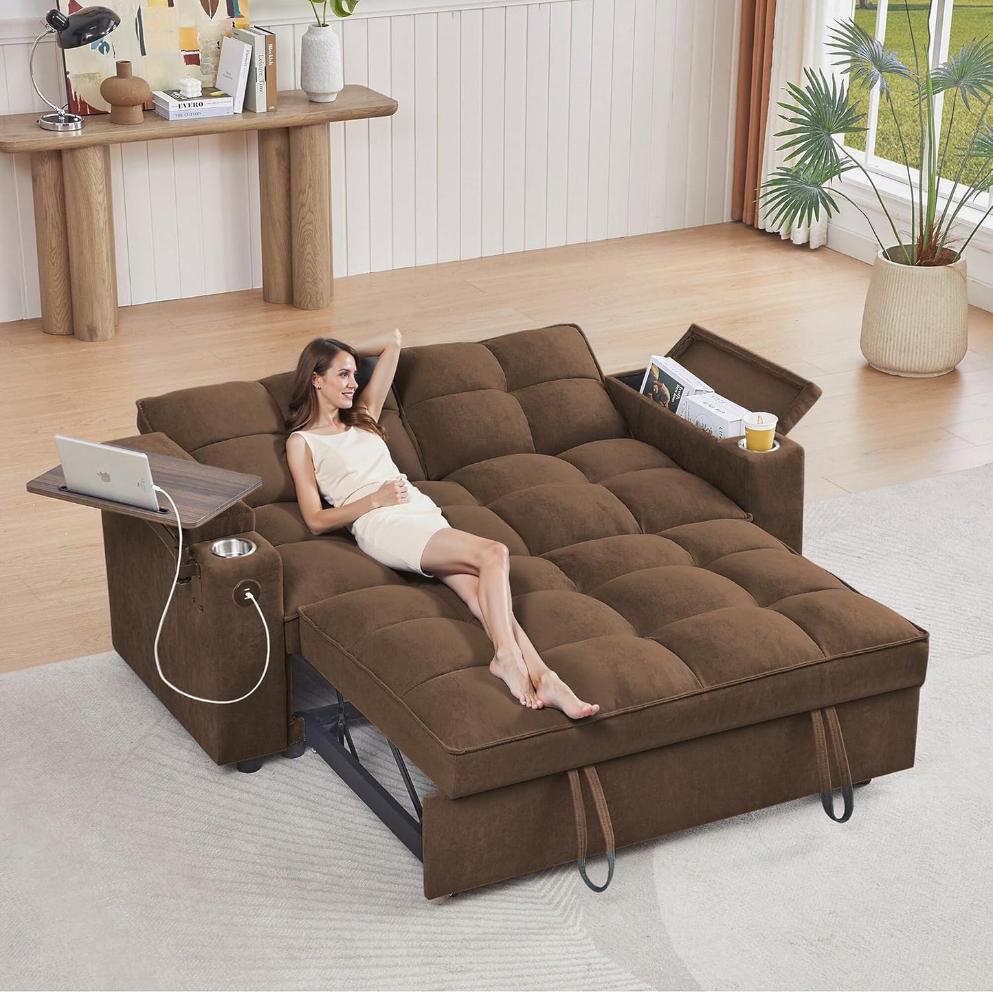 65in 3-in-1 Folding Convertible Sofa Bed with Modern Style
