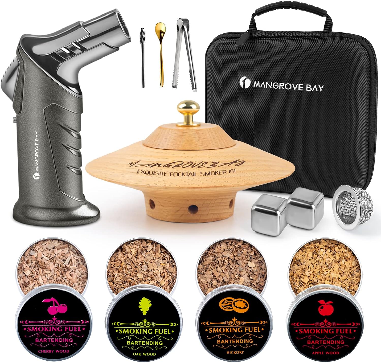 Whiskey Smoke Kit - 4 Wood Chips, Torch Included