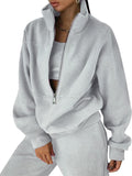 Womens Fleece 2 Piece Tracksuit Half Zip Pullover Joggers Set - Cozy