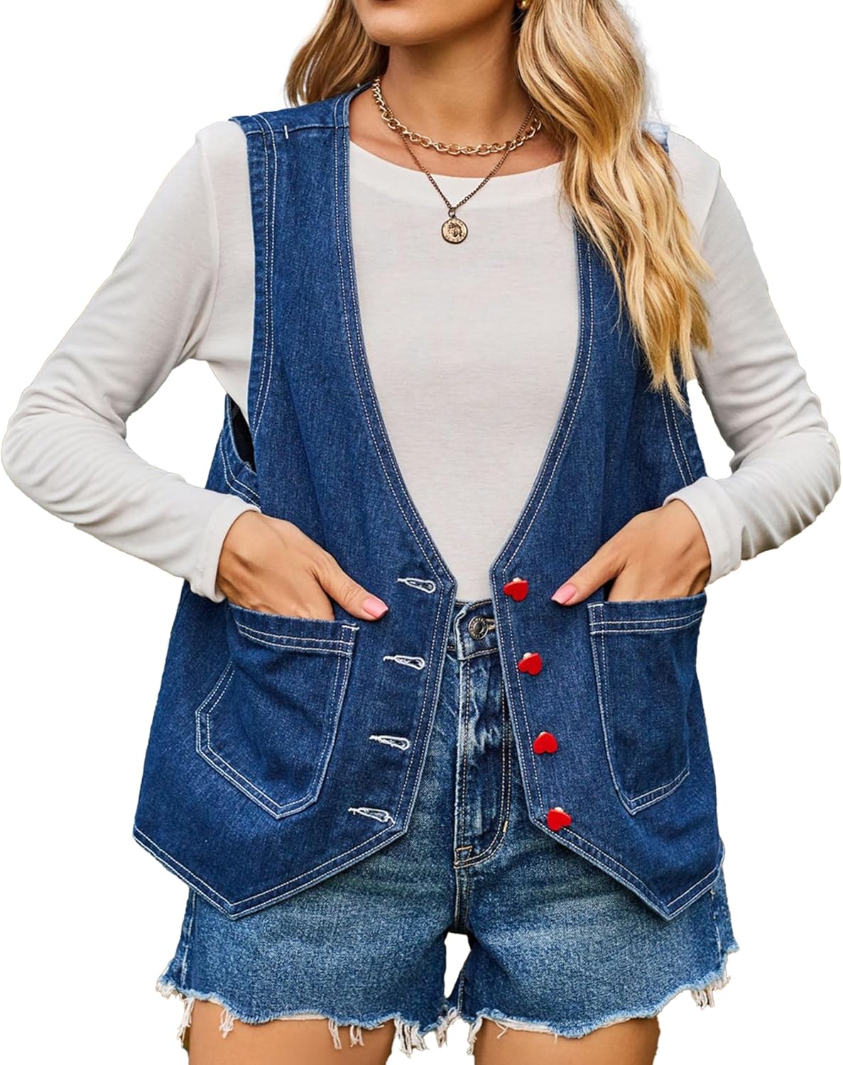 Oversized Denim Vest for Women - Stylish Mid Long Jean Jacket