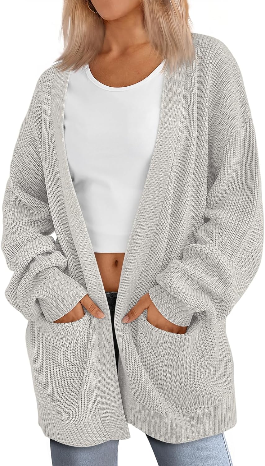 LILLUSORY Womens Oversized Cardigans Soft Knit Sweater with Pockets