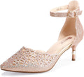 IDIFU Women's Rhinestones Low Kitten Heels for Bridal Elegance
