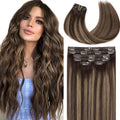Seamless Clip in Hair Extensions 22in Ombre Rooted Dark to Chestnut