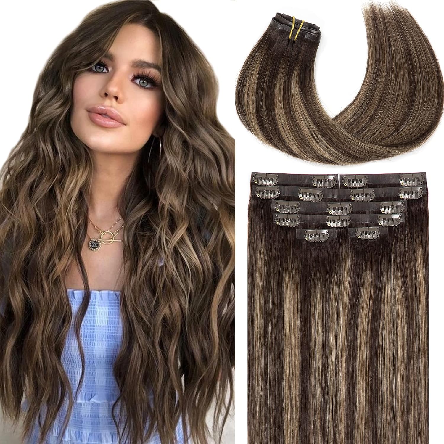 Loxxy Seamless Clip in Hair Extensions 22Inch Ombre Brown
