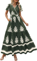 PRETTYGARDEN Womens V Neck Boho Maxi Dress - Flowy Summer Staple