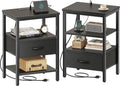 SUPERJARE Nightstand Set of 2 Bed Side Tables with Charging Station
