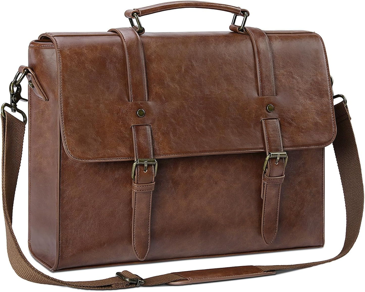 Vintage Leather Messenger Bag for 15.6 Inch Laptop - Dark Brown