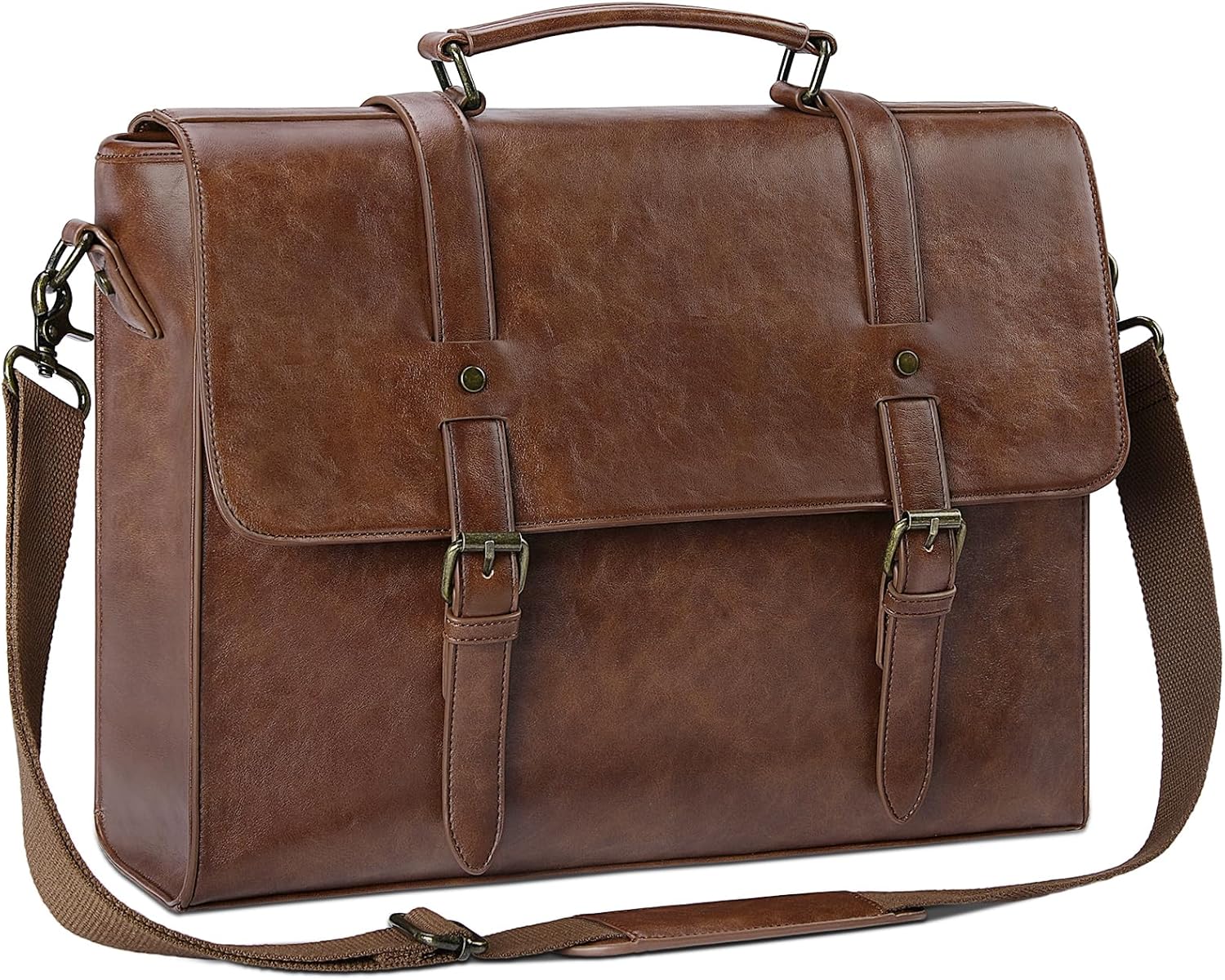 Vintage Leather Messenger Bag for 15.6 Inch Laptop - Dark Brown