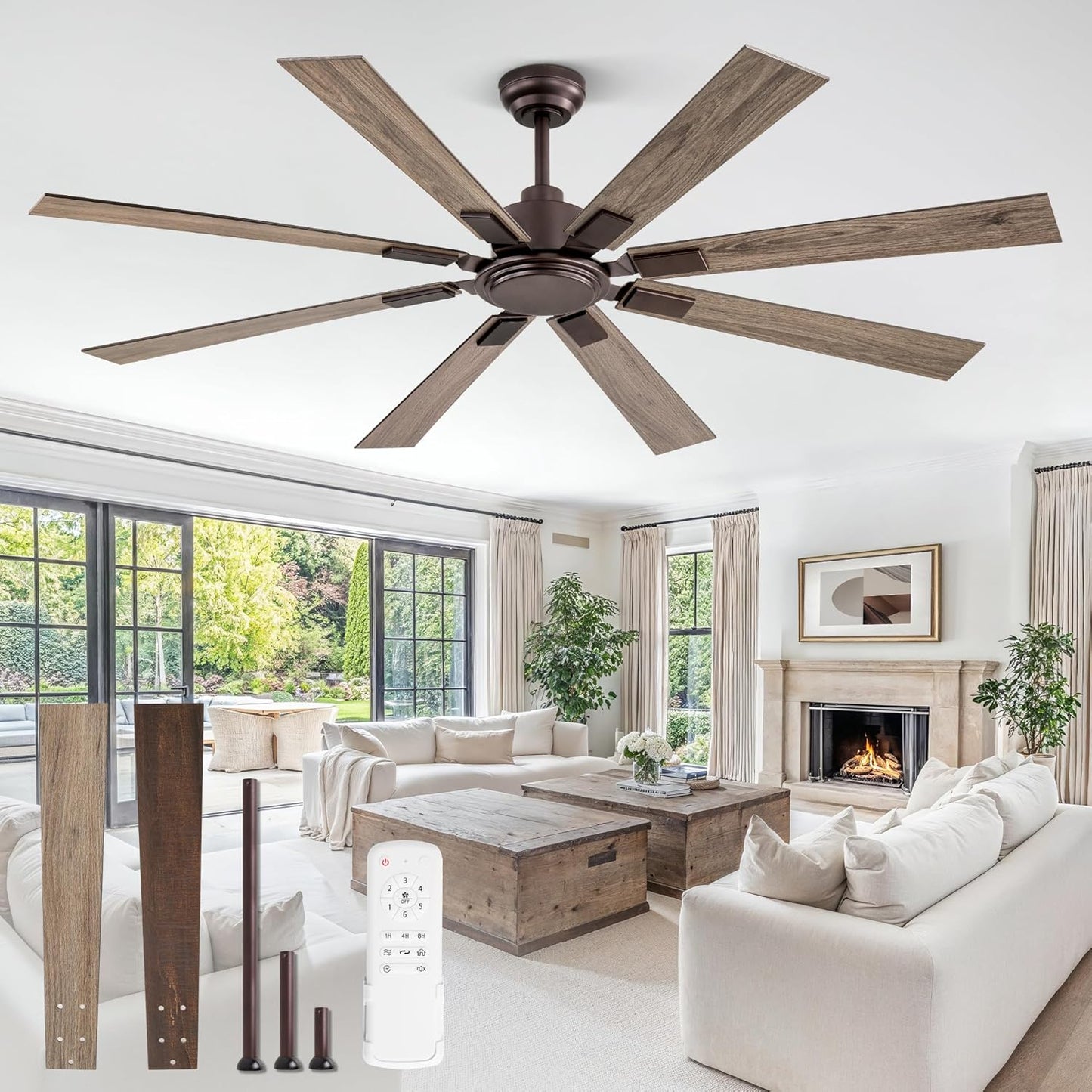 ZMISHIBO 65 Inch Ceiling Fan No Light with Remote Control