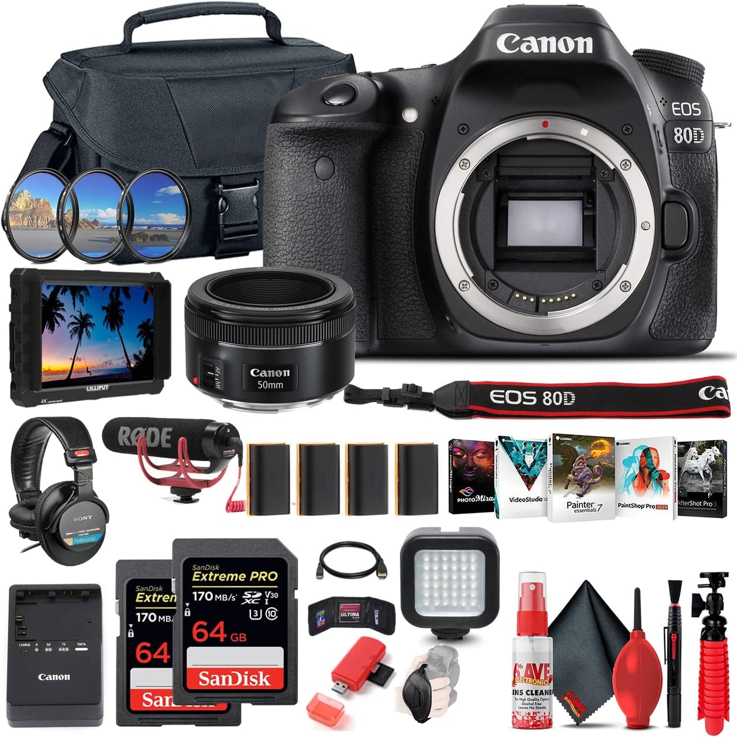 Canon EOS 80D Body + 4K Monitor Bundle