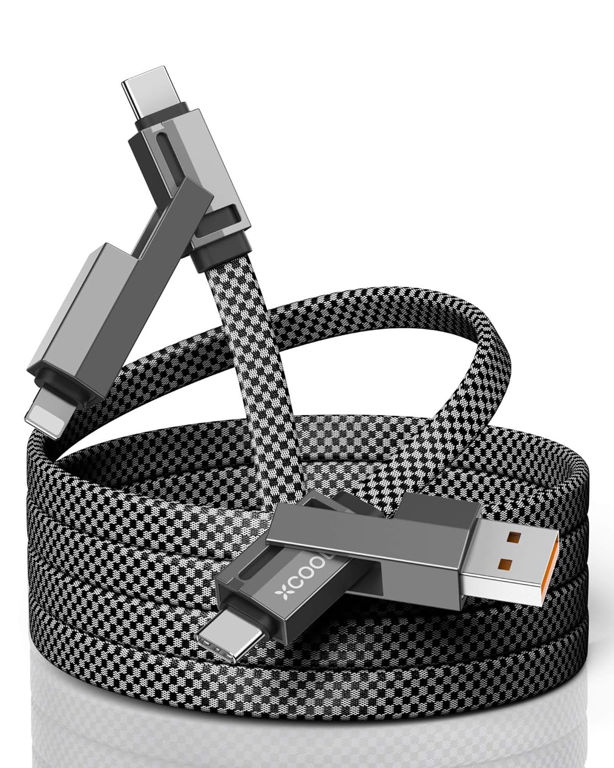 4-in-1 USB-C Cable: 100W Fast Charging, Tangle-Free, XCOOL