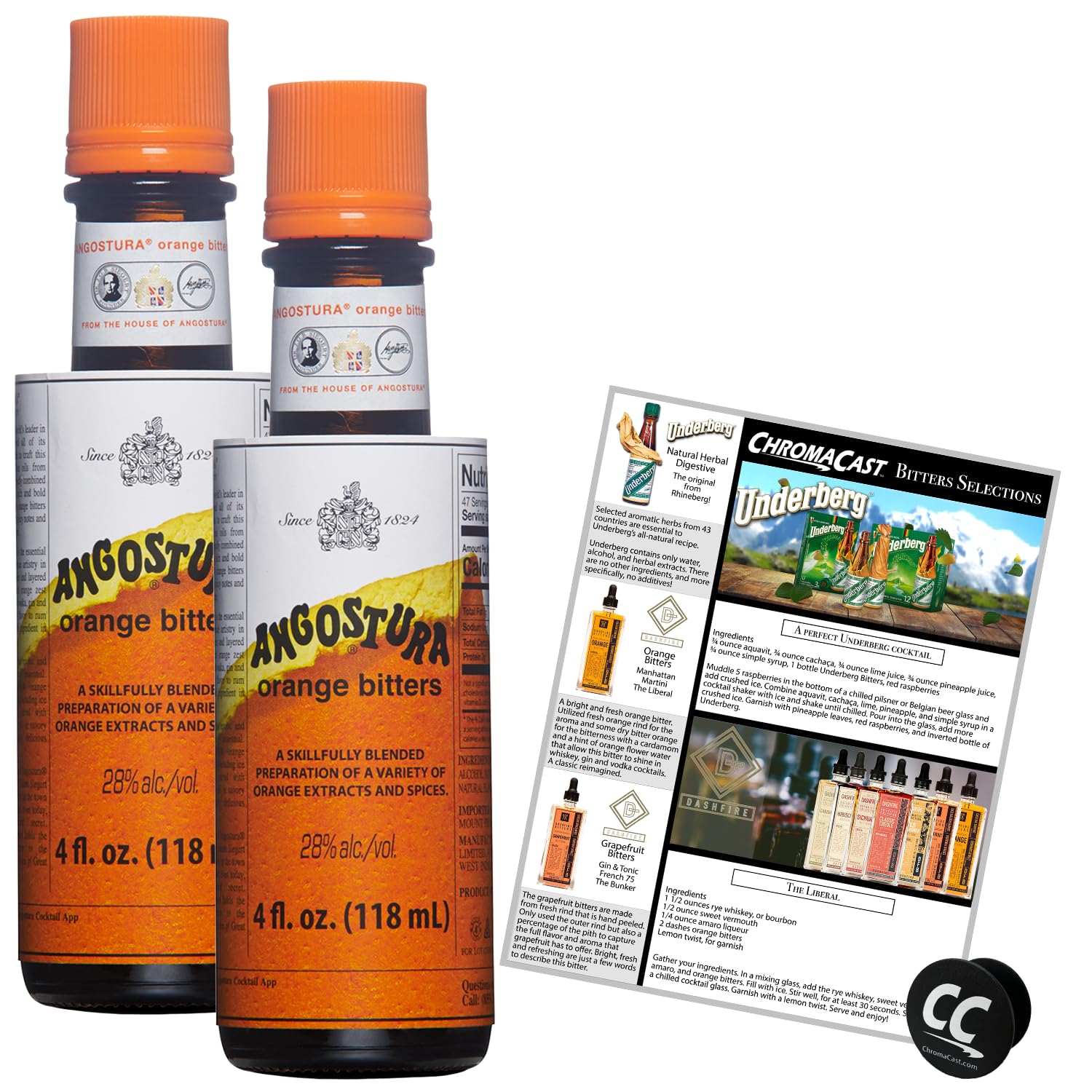 Angostura Orange Bitters 4oz & Recipe Phone Grip 2-PACK