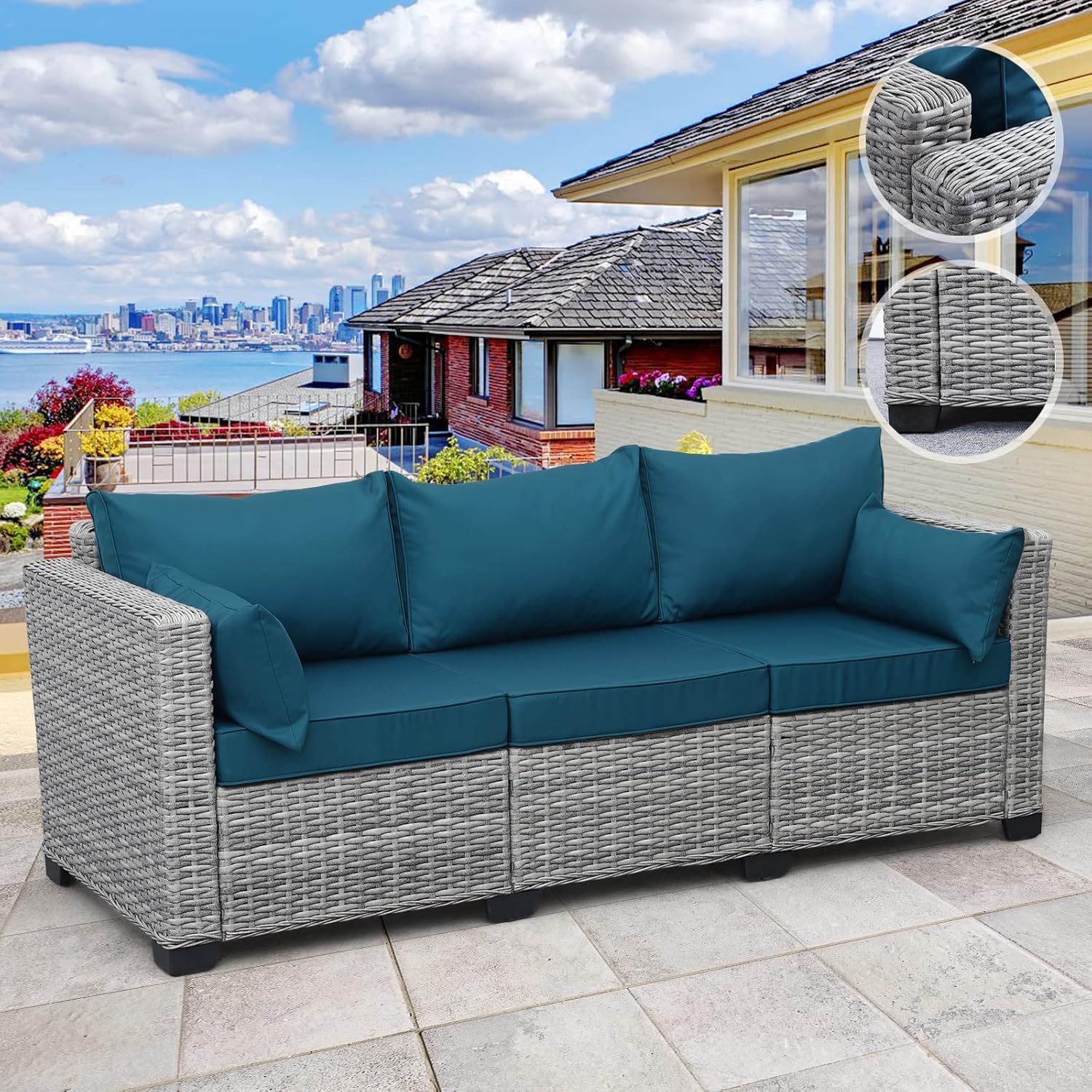 Rattaner Outdoor Furniture Grey Wicker Couch for Patio Comfort