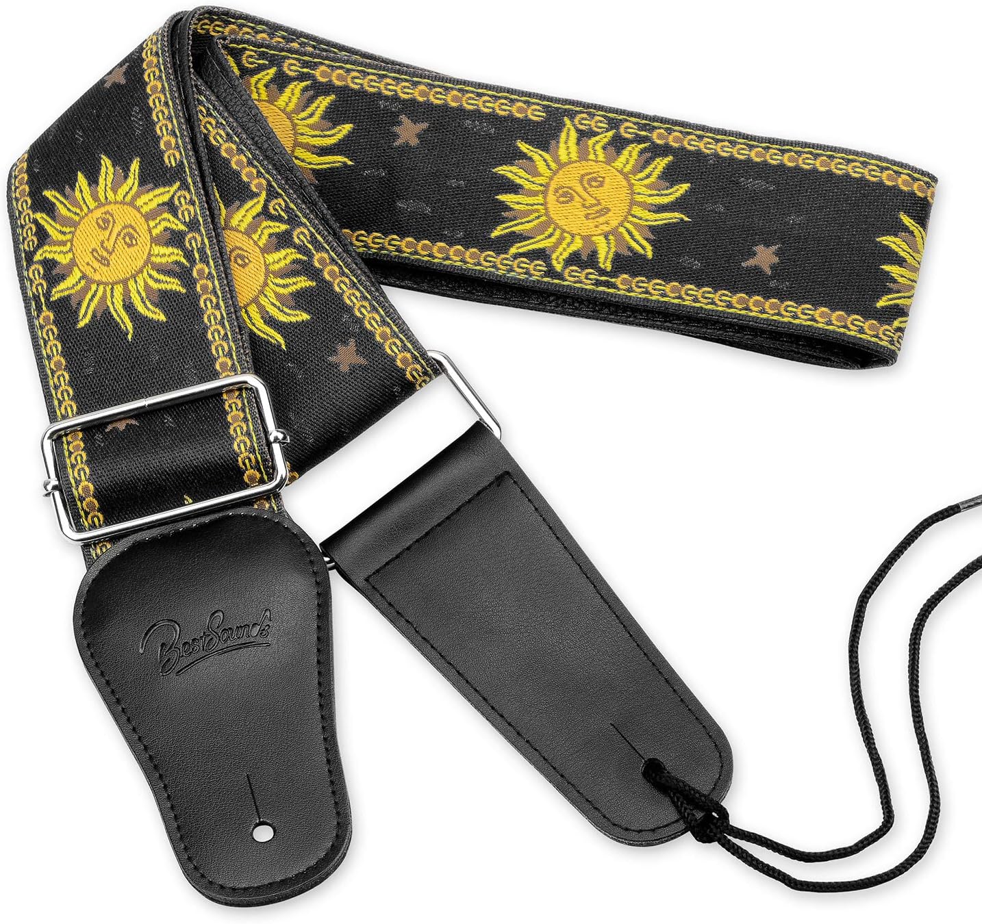 Vintage Sun Embroidered Guitar Strap - Comfort & Style!