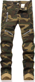 Men's Biker Zipper Deco Washed Straight Fit Jeans - Slim Moto Fit