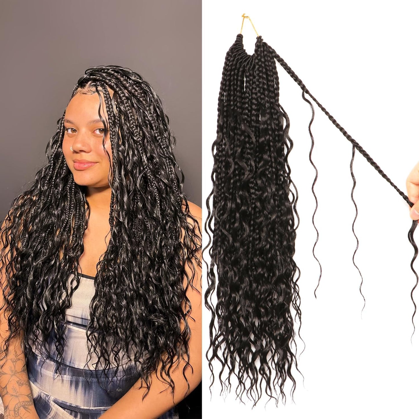 Goddess Box Braids Crochet Hair - 18 Inch Water Wave Style